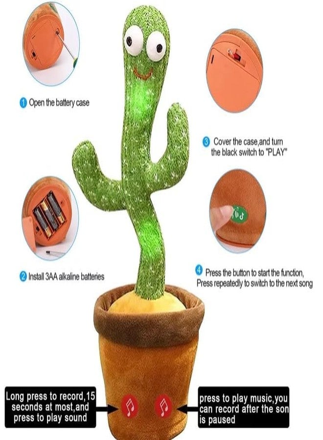 DECODAZZ Dancing Cactus Toy for Kids Talking Singing Children Baby Plush Electronic Toys Voice Recording Repeats What You Say LED Lights - Image 4